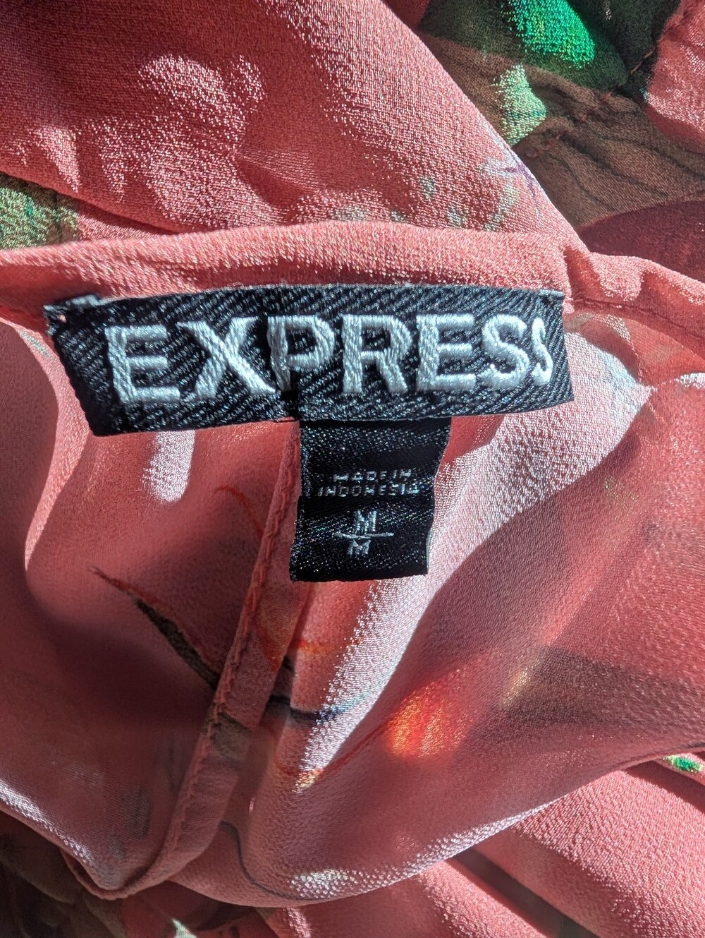 Express Coral Pink Floral Sheer Blouse Dress Asymmetrical SzM (A11) - Picture 4 of 4